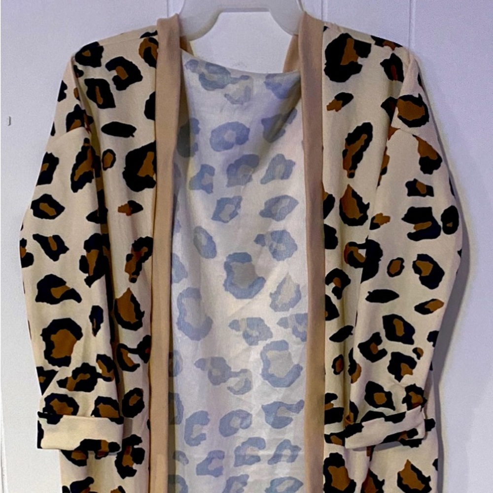 Leopard print cardigan.